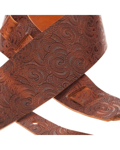 Guitar Strap Brown Certified Vegetable Tanned Leather 8 Cm Ciler Holes HC Embossed 