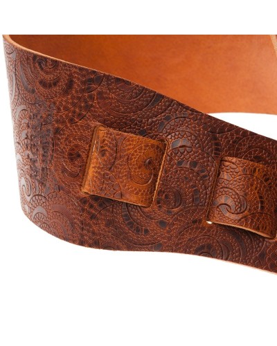 Guitar Strap Brown Certified Vegetable Tanned Leather 8 Cm Ciler Holes HC Embossed 