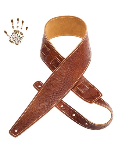 Guitar Strap Brown Certified Vegetable Tanned Leather 8 Cm Snake Holes HS Embossed 