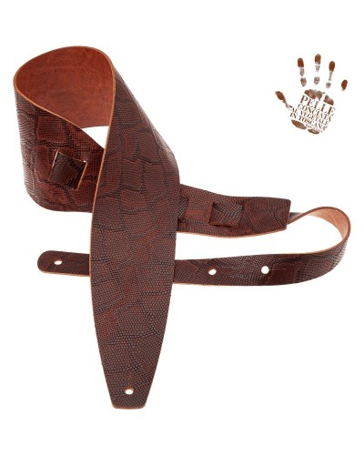 Guitar Strap Brown Certified Vegetable Tanned Leather 10 Cm Snake Holes HC Embossed 