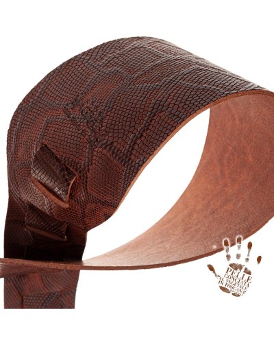 Guitar Strap Brown Certified Vegetable Tanned Leather 10 Cm Snake Holes HC Embossed 