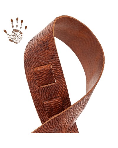 Guitar Strap Brown Certified Vegetable Tanned Leather 6 Cm Swivel Holes HC Embossed 