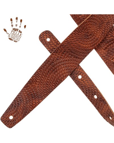 Guitar Strap Brown Certified Vegetable Tanned Leather 6 Cm Swivel Holes HC Embossed 