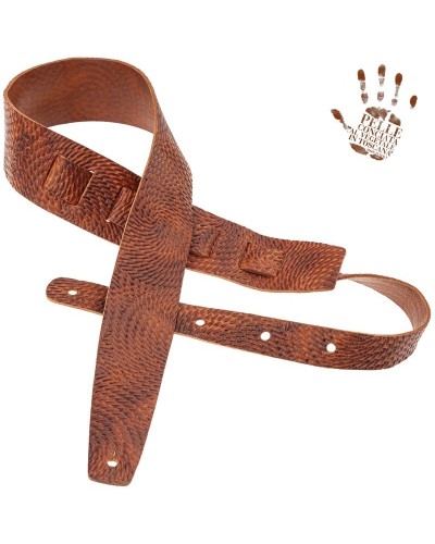 Guitar Strap Brown Certified Vegetable Tanned Leather 6 Cm Swivel Holes HC Embossed 