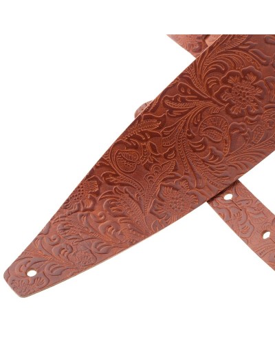 Guitar Strap Brown Certified Vegetable Tanned Leather 10 Cm Flores Holes HC Embossed 