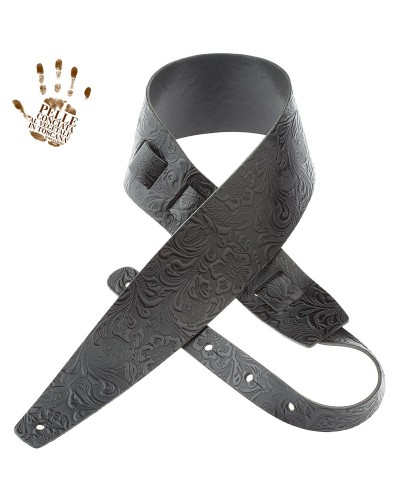 magrabò guitar straps | holes hc embossed flores black 8 cm