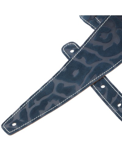 Guitar Strap Blu Genuine Leather 6 Cm Damasco Holes HS Embossed 