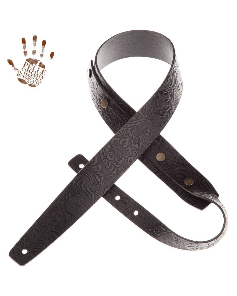 magrabò guitar straps | buttons bc embossed flores black 5 cm