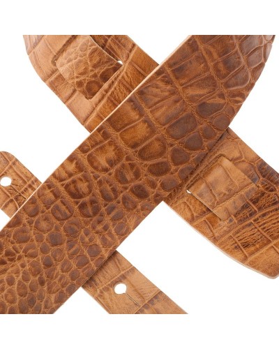 Guitar Strap Brown Certified Vegetable Tanned Leather 6 Cm Cocco Pros Holes HC Embossed 