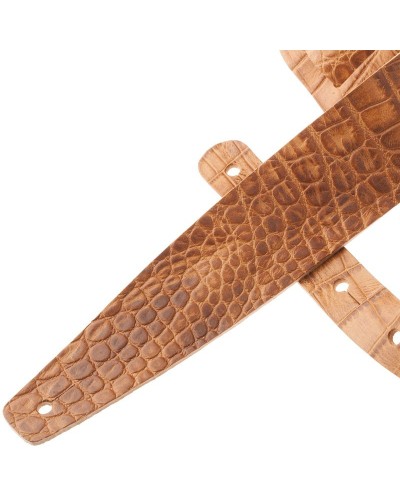 Guitar Strap Brown Certified Vegetable Tanned Leather 6 Cm Cocco Pros Holes HC Embossed 