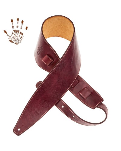 Guitar Strap Bordeaux Certified Vegetable Tanned Leather 10 Cm Holes HS Stone Washed 