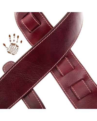 Guitar Strap Bordeaux Certified Vegetable Tanned Leather 6 Cm Holes HS Stone Washed 