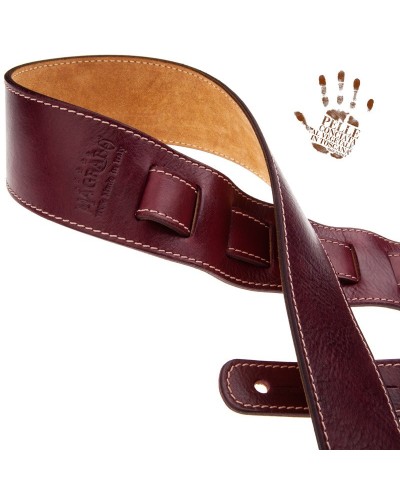 Guitar Strap Bordeaux Certified Vegetable Tanned Leather 6 Cm Holes HS Stone Washed 