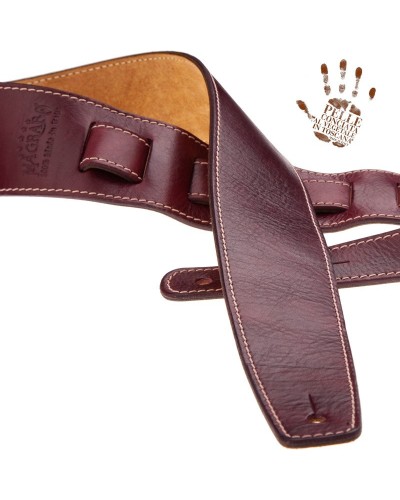 Guitar Strap Bordeaux Certified Vegetable Tanned Leather 6 Cm Holes HS Stone Washed 