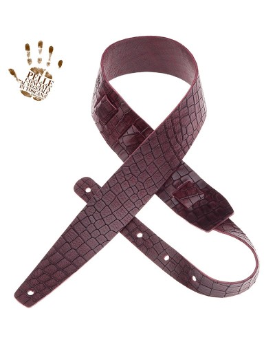 Guitar Strap Bordeaux Vera Pelle Concia Al Vegetale 6 Cm Holes HC Embossed 