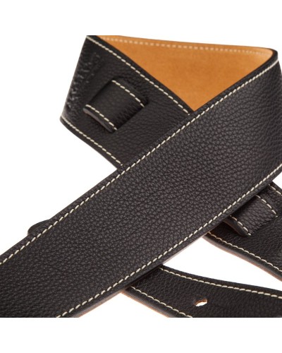 Guitar Strap Black Genuine Leather 6 Cm Holes HS Colors 