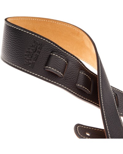 Guitar Strap Black Genuine Leather 6 Cm Holes HS Colors 