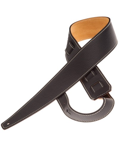 Holes HS leather guitar strap - Black 6 cm, handcrafted in Italy