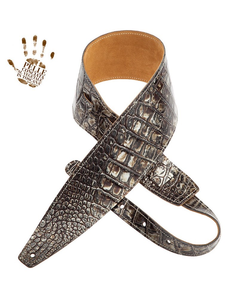 Guitar Strap Silver Certified Vegetable Tanned Leather 10 Cm Cocco Dalma Holes HS Embossed 