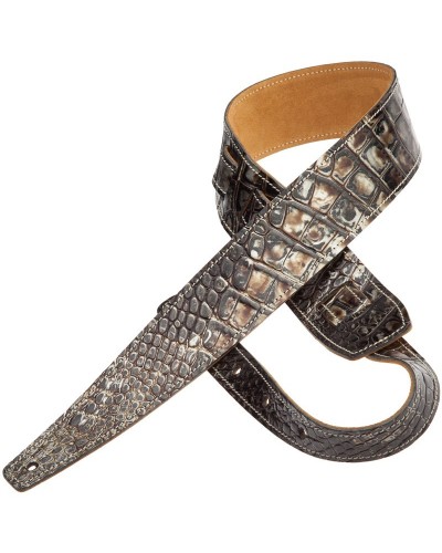 Guitar Strap Silver Certified Vegetable Tanned Leather 6 Cm Cocco Dalma Holes HS Embossed 