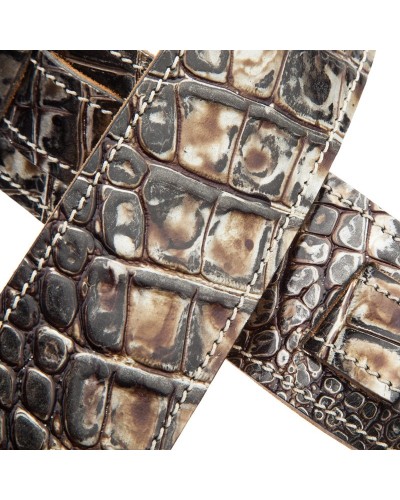 Guitar Strap Silver Certified Vegetable Tanned Leather 6 Cm Cocco Dalma Holes HS Embossed 