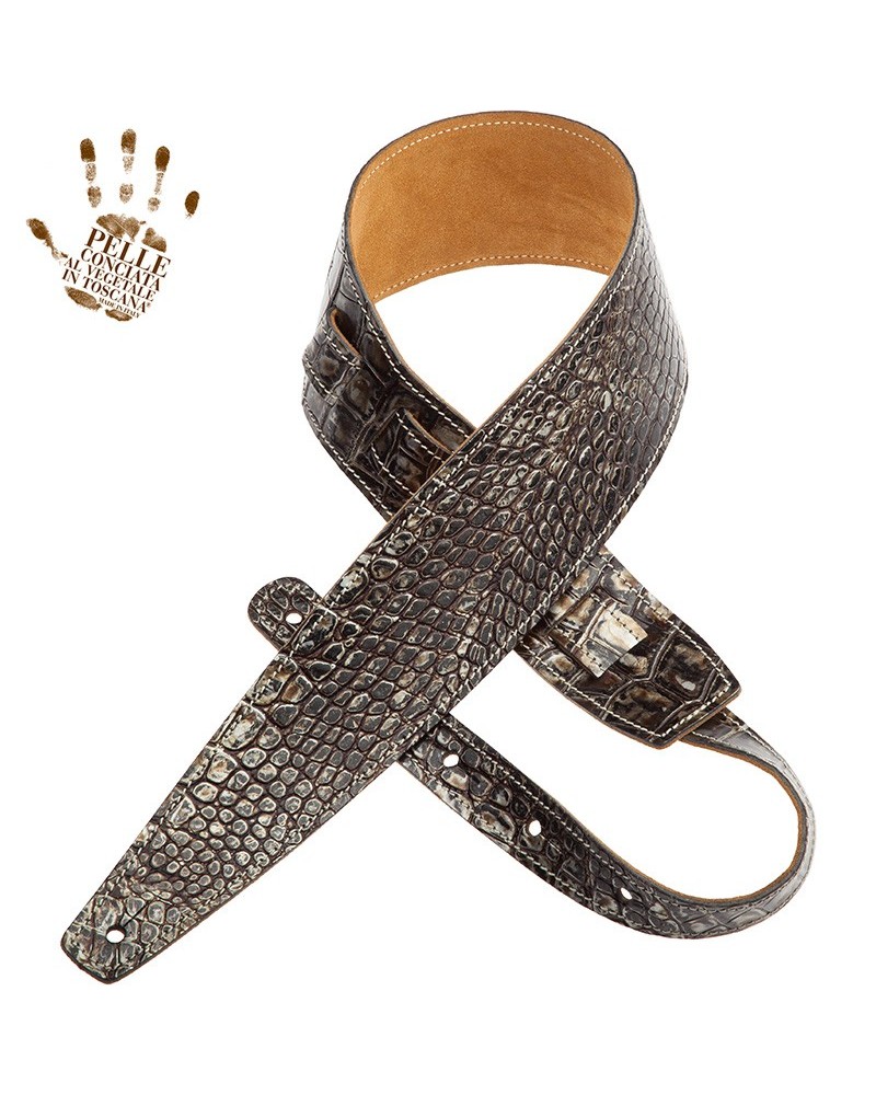 Guitar Strap Silver Certified Vegetable Tanned Leather 8 Cm Cocco Dalma Holes HS Embossed 