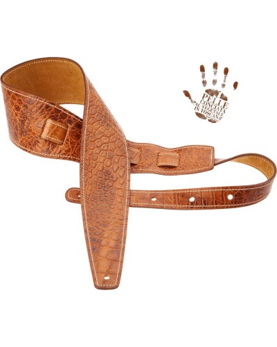 Guitar Strap Brown Certified Vegetable Tanned Leather 8 Cm Cocco Pros Holes HS Embossed 