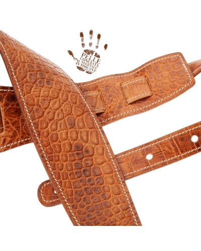 Guitar Strap Brown Certified Vegetable Tanned Leather 8 Cm Cocco Pros Holes HS Embossed 