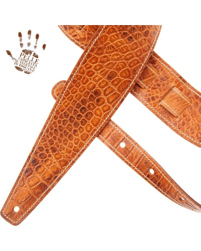 Guitar Strap Brown Certified Vegetable Tanned Leather 8 Cm Cocco Pros Holes HS Embossed 