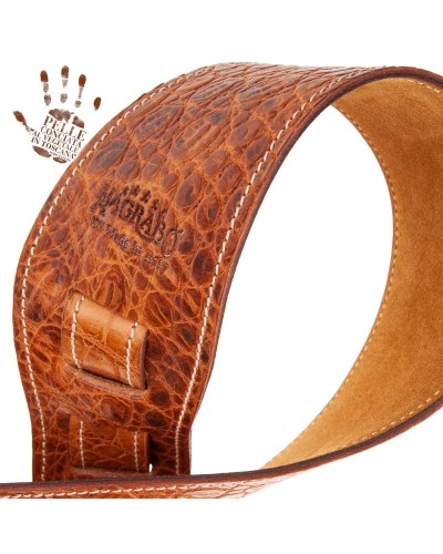 Guitar Strap Brown Certified Vegetable Tanned Leather 8 Cm Cocco Pros Holes HS Embossed 