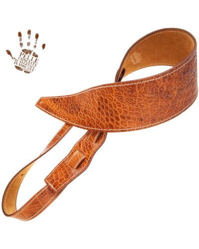 Guitar Strap Brown Certified Vegetable Tanned Leather 8 Cm Cocco Pros Holes HS Embossed 