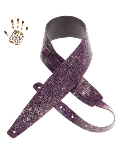 Guitar Strap Violet Certified Vegetable Tanned Leather 8 Cm Seurat Holes HC Embossed 