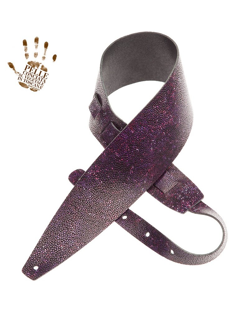 Guitar Strap Violet Certified Vegetable Tanned Leather 10 Cm Seurat Holes HC Embossed 