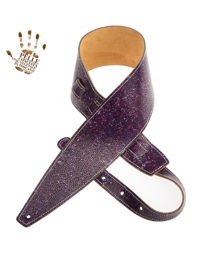 Guitar Strap Violet Certified Vegetable Tanned Leather 10 Cm Seurat Holes HS Embossed 