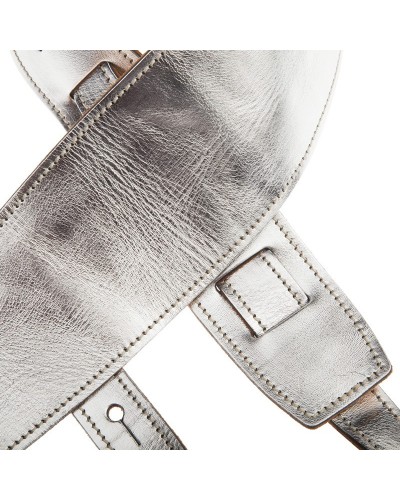 Guitar Strap Silver Genuine Leather 10 Cm Holes HS Metallic 