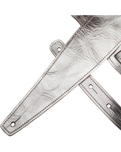 Guitar Strap Silver Genuine Leather 8 Cm Holes HS Metallic 