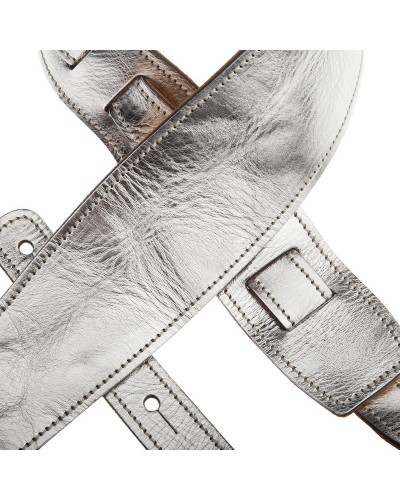 Guitar Strap Silver Genuine Leather 8 Cm Holes HS Metallic 