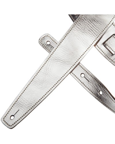 Guitar Strap Silver Genuine Leather 6 Cm Holes HS Metallic 