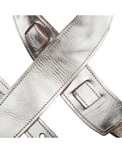 Guitar Strap Silver Genuine Leather 6 Cm Holes HS Metallic 