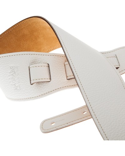 Guitar Strap White Genuine Leather 8 Cm Holes HS Colors 