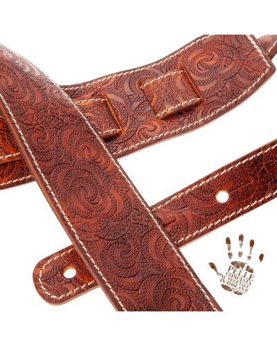 Guitar Strap Brown Certified Vegetable Tanned Leather 6 Cm Ciler Holes HS Embossed 