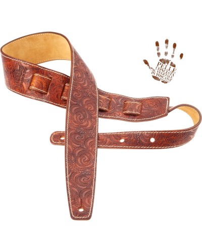 Guitar Strap Brown Certified Vegetable Tanned Leather 6 Cm Ciler Holes HS Embossed 