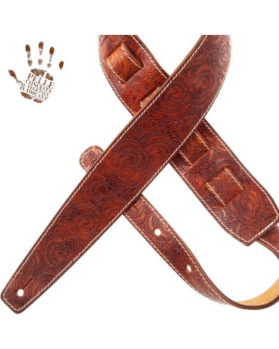 Guitar Strap Brown Certified Vegetable Tanned Leather 6 Cm Ciler Holes HS Embossed 