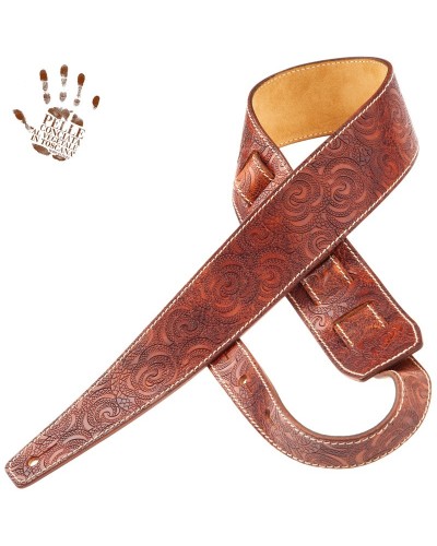 Guitar Strap Brown Certified Vegetable Tanned Leather 6 Cm Ciler Holes HS Embossed 