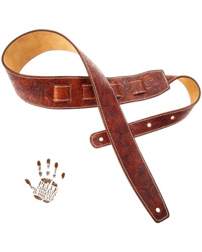 Guitar Strap Brown Certified Vegetable Tanned Leather 6 Cm Ciler Holes HS Embossed 