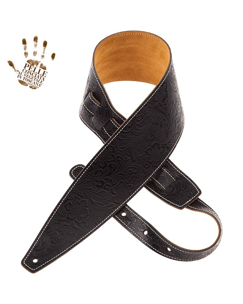 magrabò guitar straps | holes hs embossed flores black 10 cm