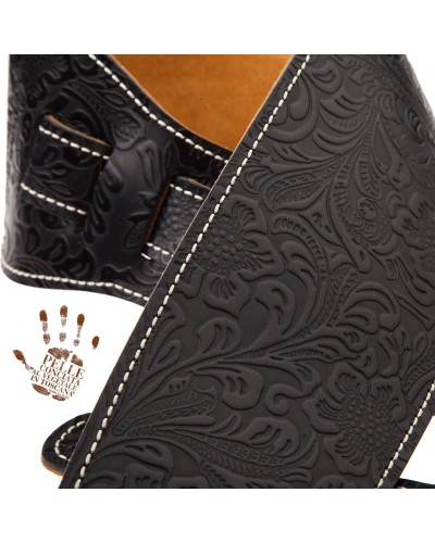 magrabò guitar straps | holes hs embossed flores black 10 cm