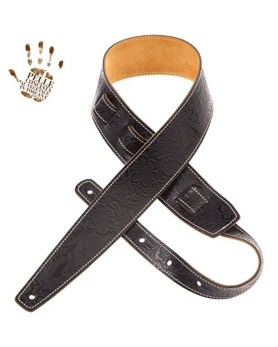 magrabò guitar straps | holes hs embossed flores black 6 cm