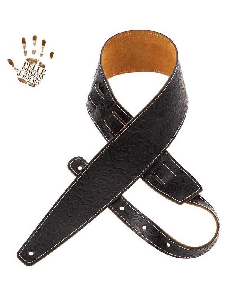 magrabò guitar straps | holes hs embossed flores black 8 cm