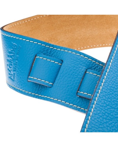 Guitar Strap Blu Genuine Leather 6 Cm Holes HS Colors 